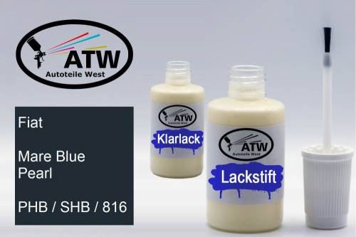 Fiat, Mare Blue Pearl, PHB / SHB / 816: 20ml Lackstift + 20ml Klarlack - Set, von ATW Autoteile West.